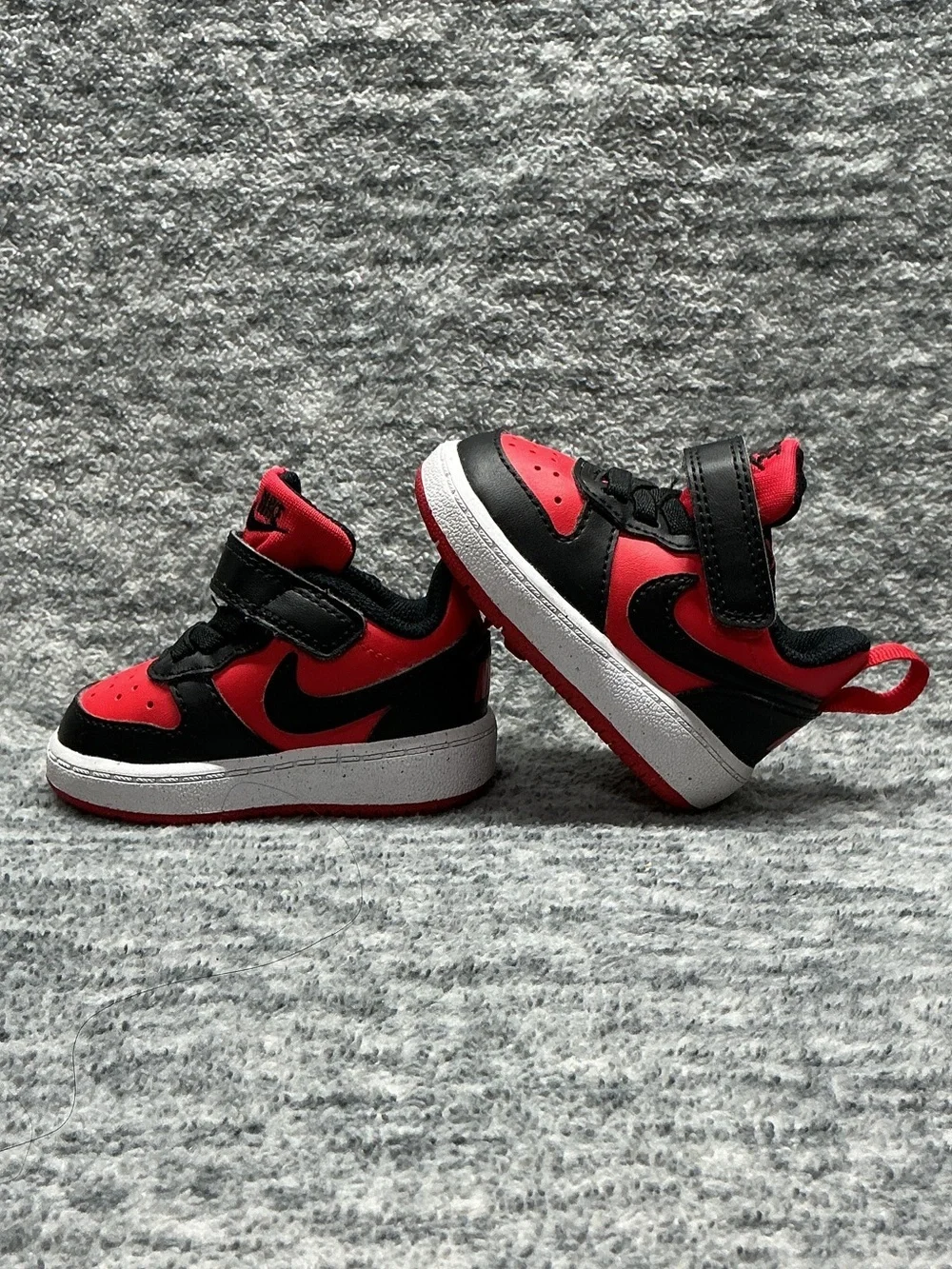 Baby Nike shoes Court Borough Low Recraft Red and Black Hook-and-Loop Sneakers